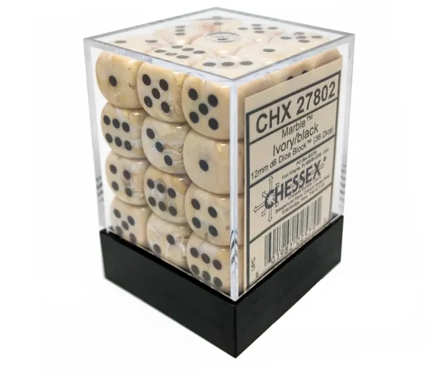 Chessex Dice D6 Set 12mm – Ivory with black pips (36x) Vásárold meg a Cardverse webshopban