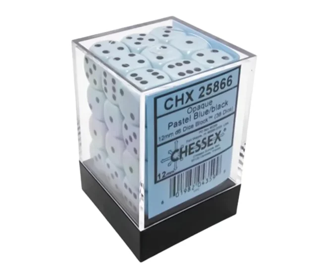 Chessex Dice D6 Set 12mm – Pastel blue with black pips (36x) Vásárold meg a Cardverse webshopban