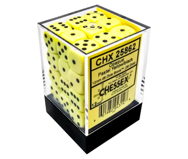 Chessex Dice D6 Set 12mm – Pastel yellow with black pips (36x) Vásárold meg a Cardverse webshopban