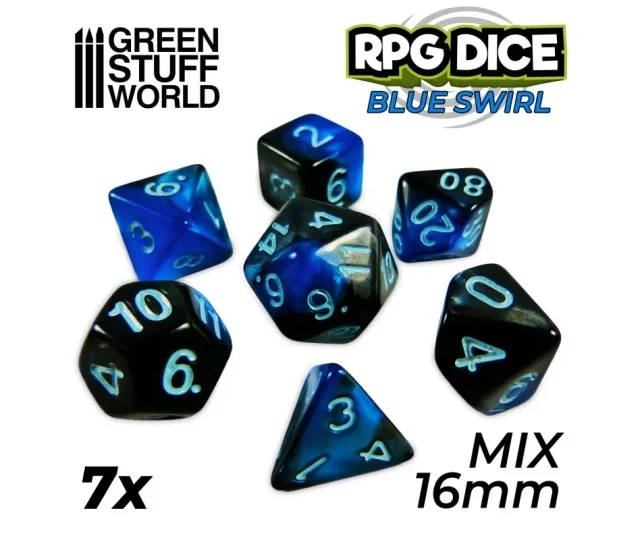 Green Stuff World – 7x Mix 16mm Dice – Blue Swirl Vásárold meg a Cardverse webshopban