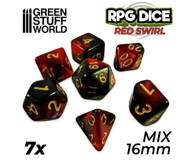Green Stuff World – 7x Mix 16mm Dice – Red Swirl Vásárold meg a Cardverse webshopban