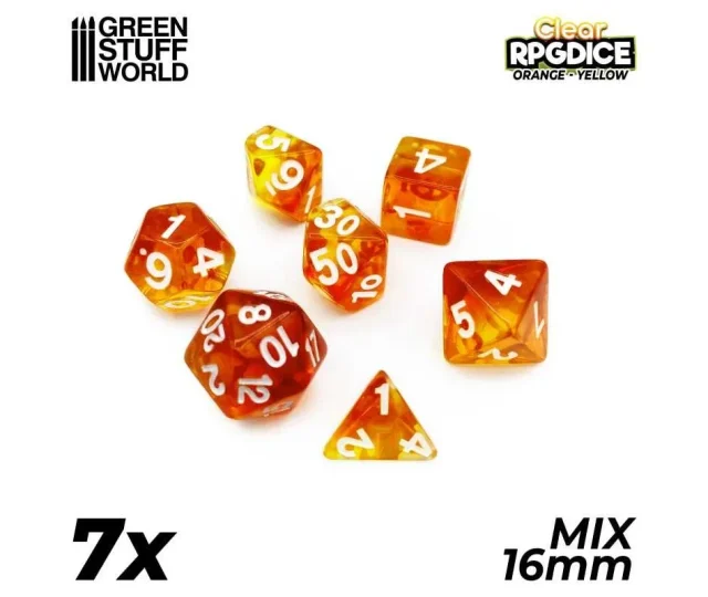 Green Stuff World – 7x Mix 16mm Dice – Orange – Yellow Vásárold meg a Cardverse webshopban
