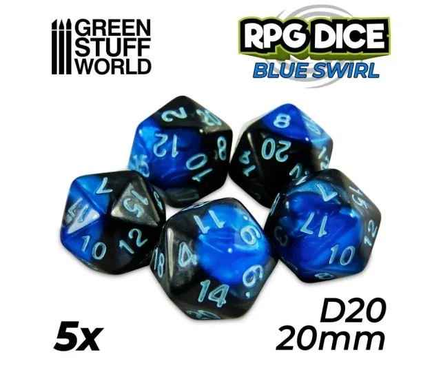 Green Stuff World – 5x D20 20mm Dice – Blue Swirl Vásárold meg a Cardverse webshopban