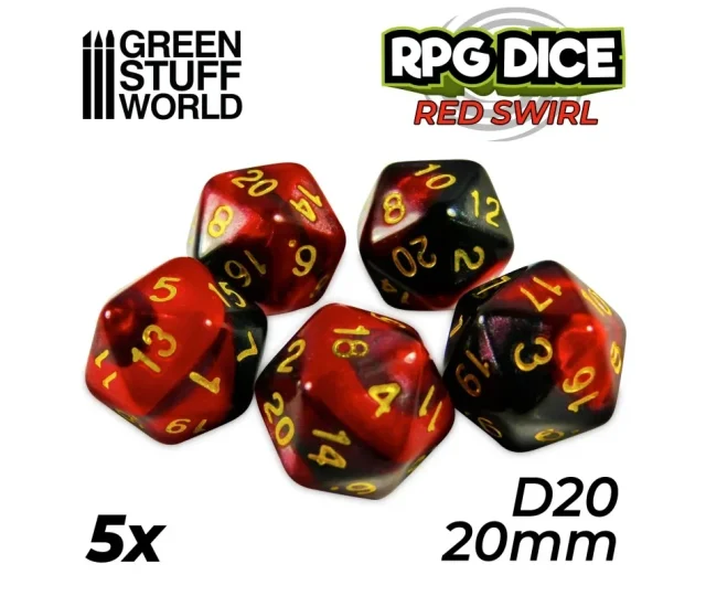 Green Stuff World – 5x D20 20mm Dice – Red Swirl Vásárold meg a Cardverse webshopban