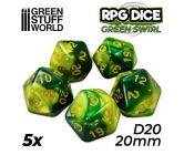 Green Stuff World - 5x D20 20mm Dice - Green Swirl Vásárold meg a Cardverse webshopban